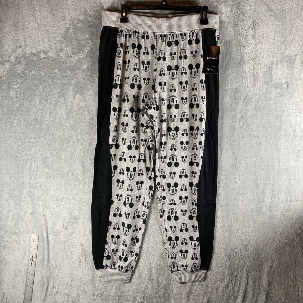 Disney Mickey Mouse Women's Pajama Pants M PJ Jogger Gray Black Sleepwear Lounge - Picture 1 of 11